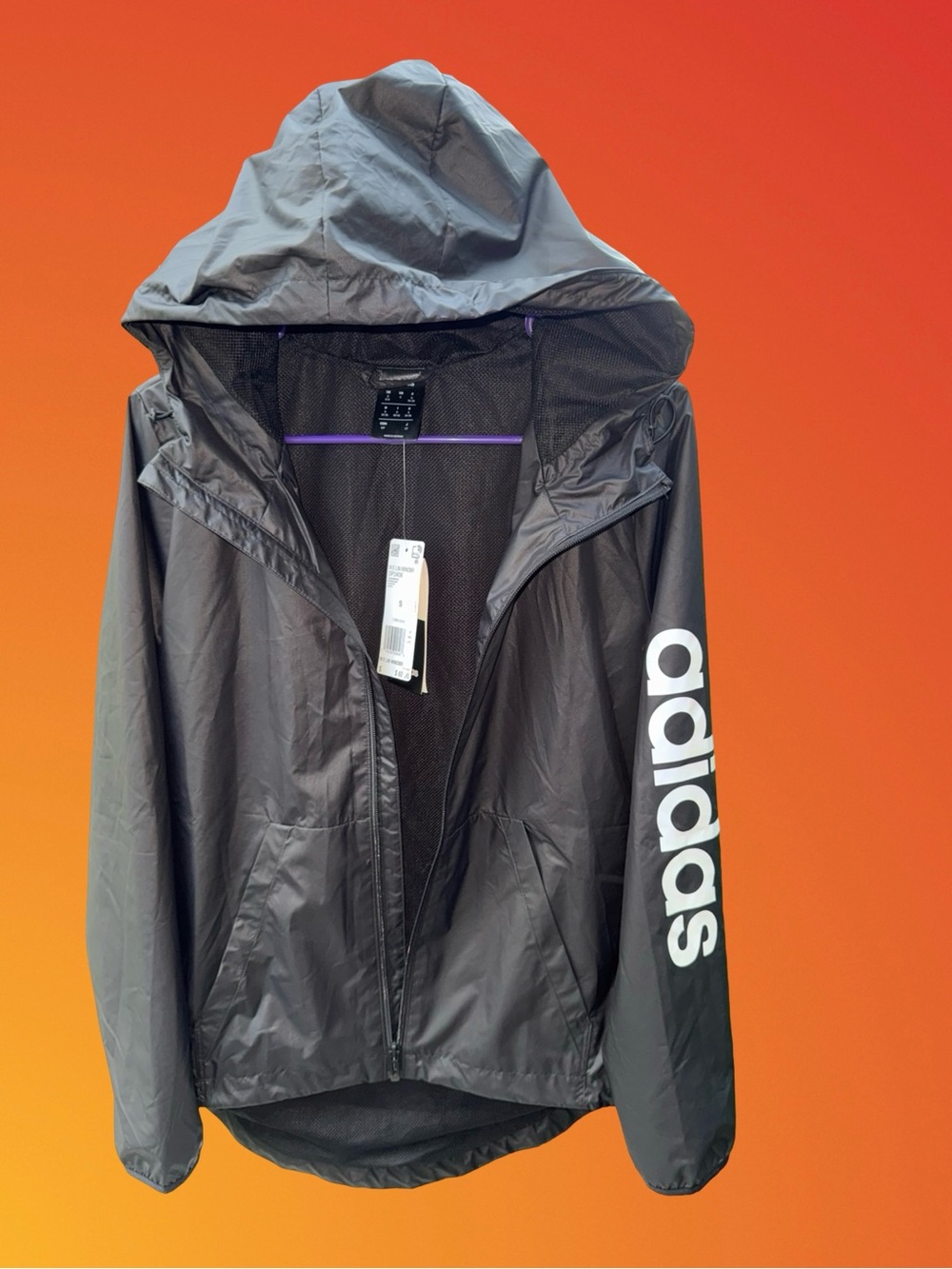 NEW Adidas Essentials Linear Lightweight Hooded Black Windbreaker - Size Small